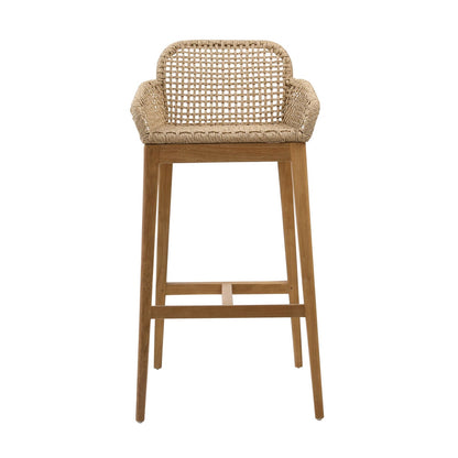 Natural Teak Wood, Aluminum and Synthetic Wicker Barstool 20 in Wide