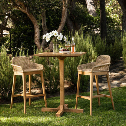 Natural Teak Wood, Aluminum and Synthetic Wicker Barstool 20 in Wide