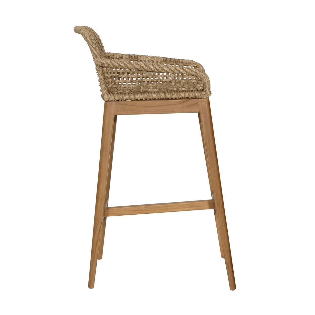 Natural Teak Wood, Aluminum and Synthetic Wicker Barstool 20 in Wide