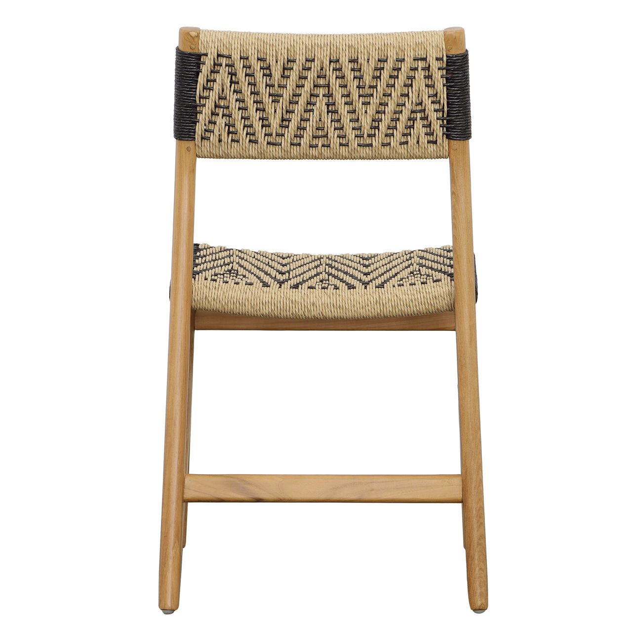 Natural and Black Teak Wood and Synthetic Wicker Chair 18.5 in Wide