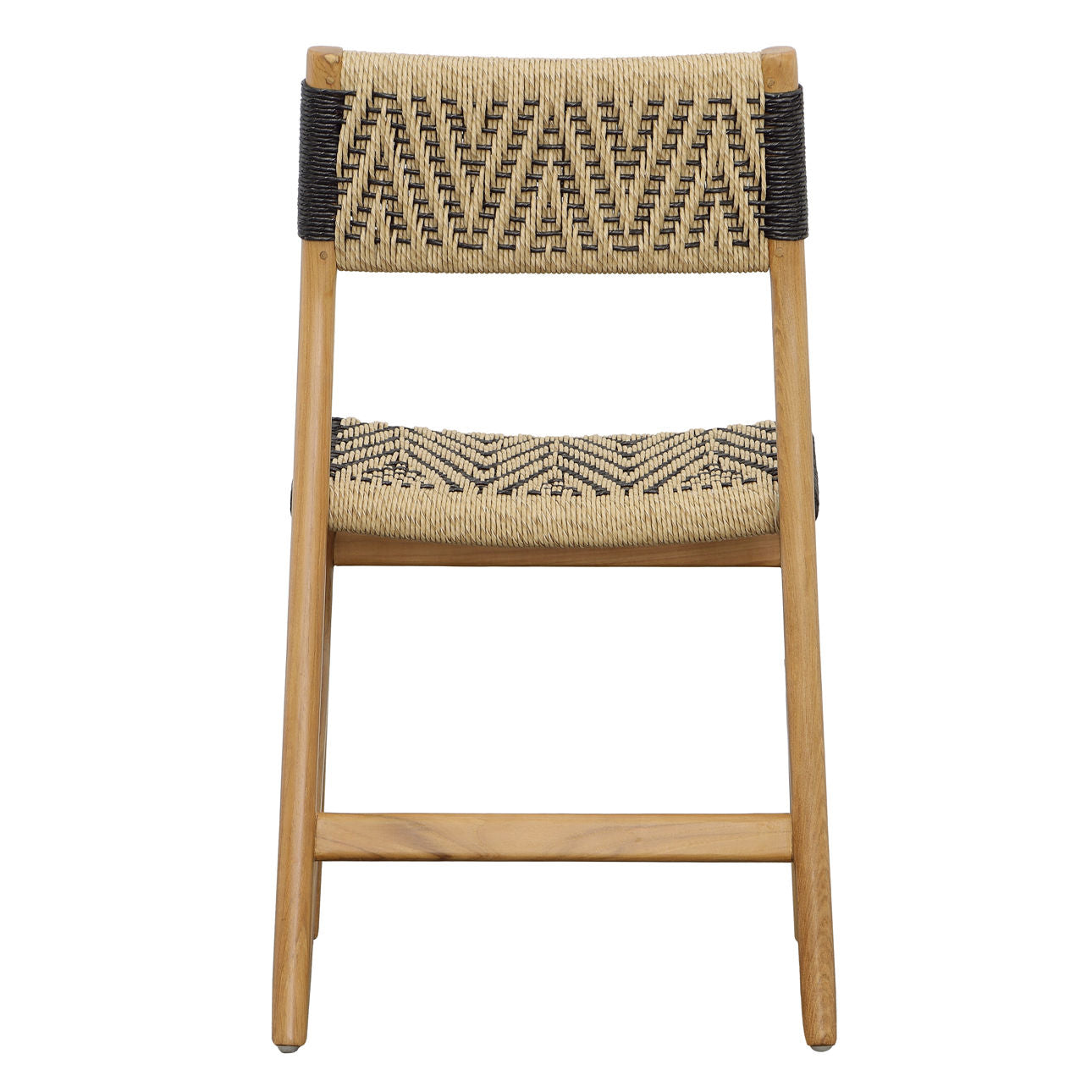 Natural and Black Teak Wood and Synthetic Wicker Chair 18.5 in Wide