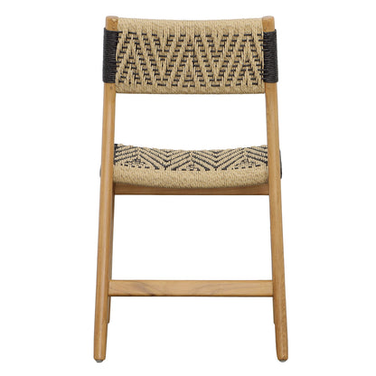 Natural and Black Teak Wood and Synthetic Wicker Chair 18.5 in Wide