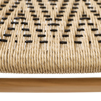 Natural and Black Teak Wood and Synthetic Wicker Chair 18.5 in Wide
