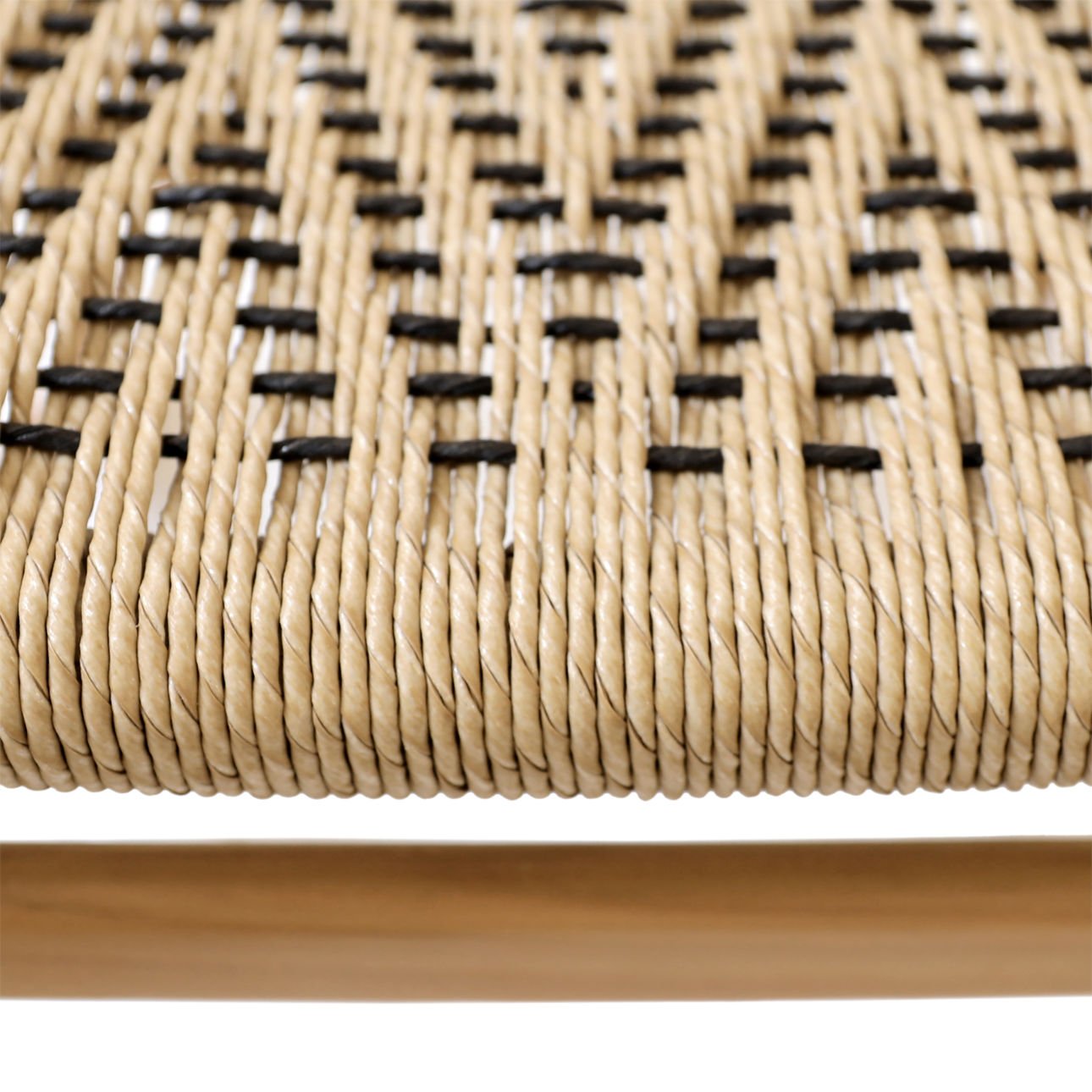 Natural and Black Teak Wood and Synthetic Wicker Chair 18.5 in Wide