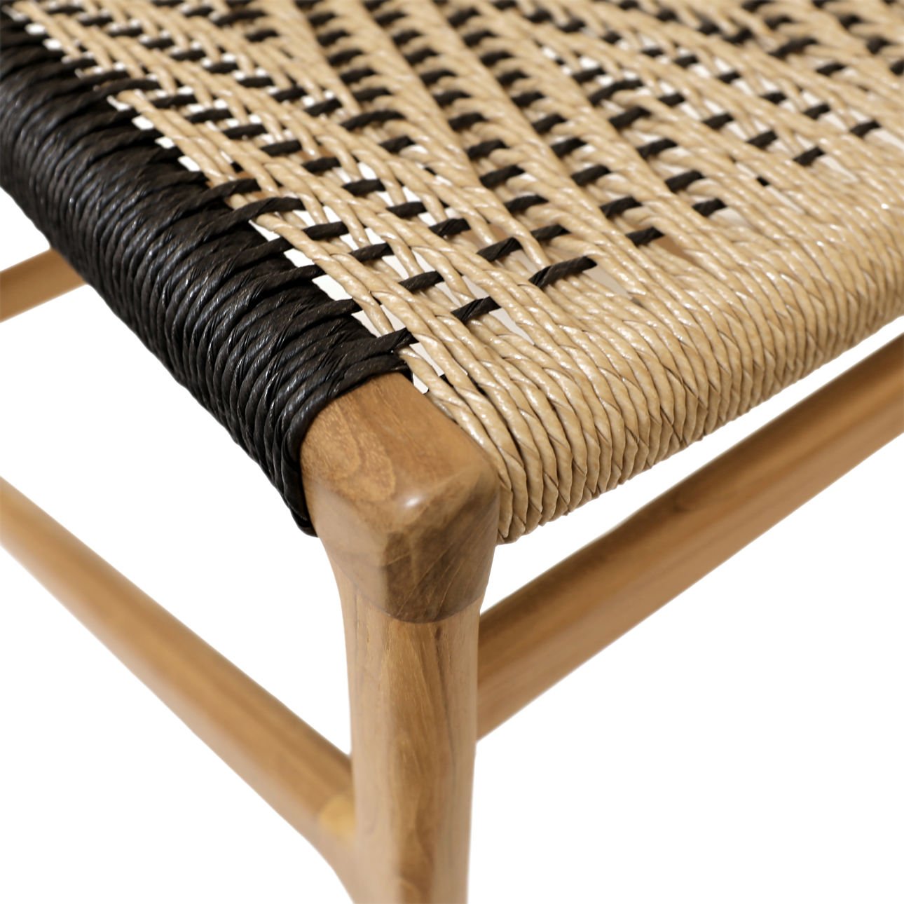 Natural and Black Teak Wood and Synthetic Wicker Chair 18.5 in Wide