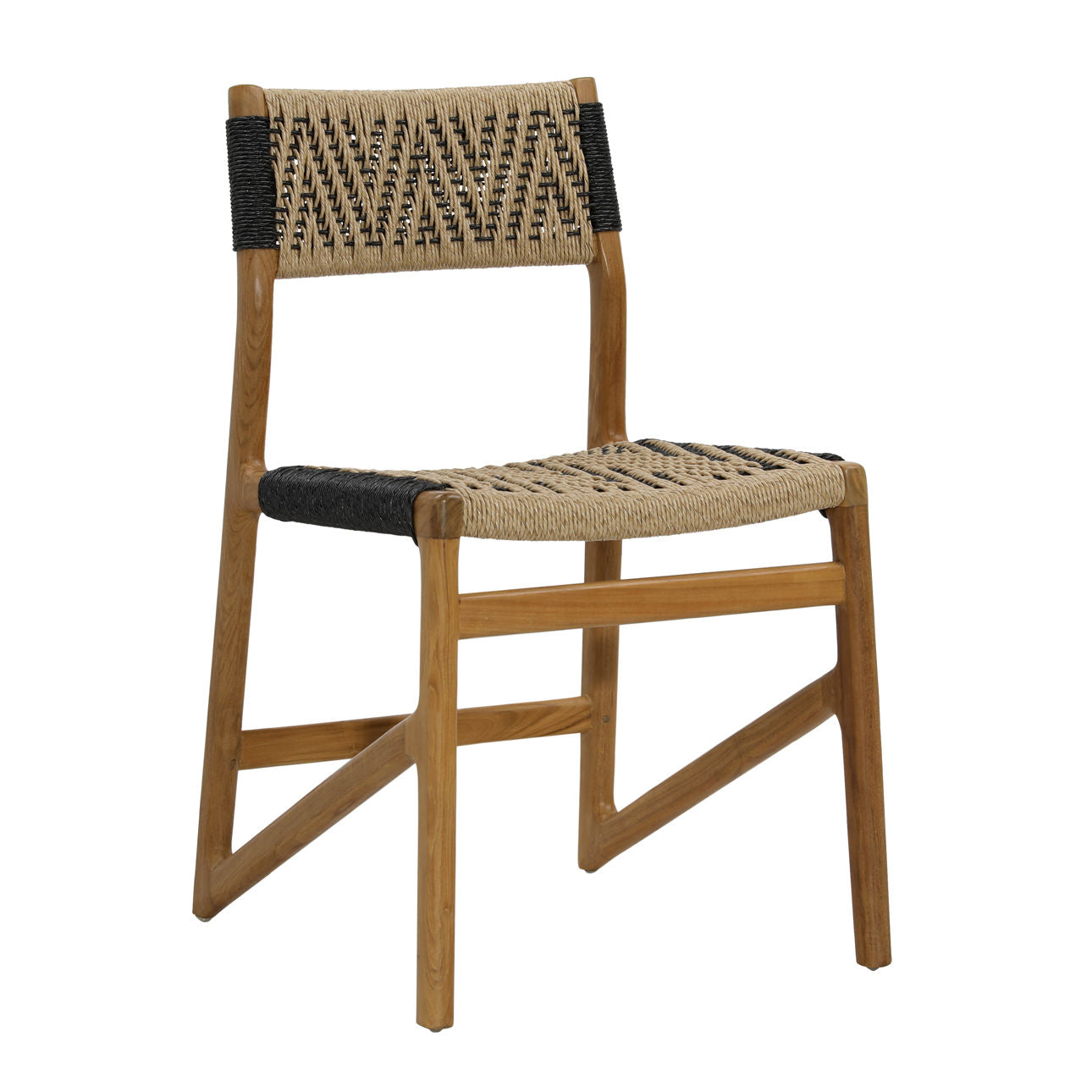Natural and Black Teak Wood and Synthetic Wicker Chair 18.5 in Wide