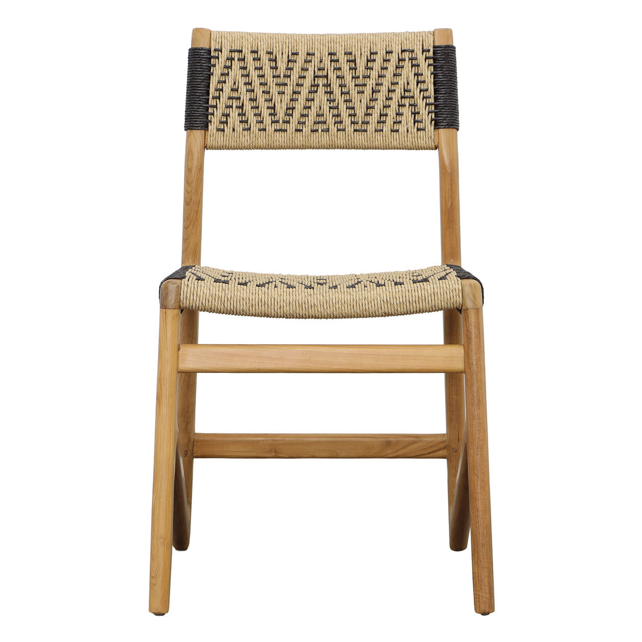 Natural and Black Teak Wood and Synthetic Wicker Chair 18.5 in Wide