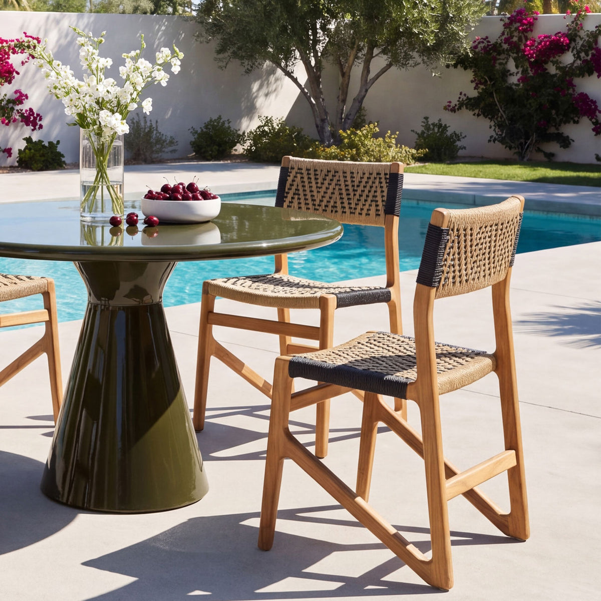 Refined Teak Wood and Synthetic Wicker Dining Chair