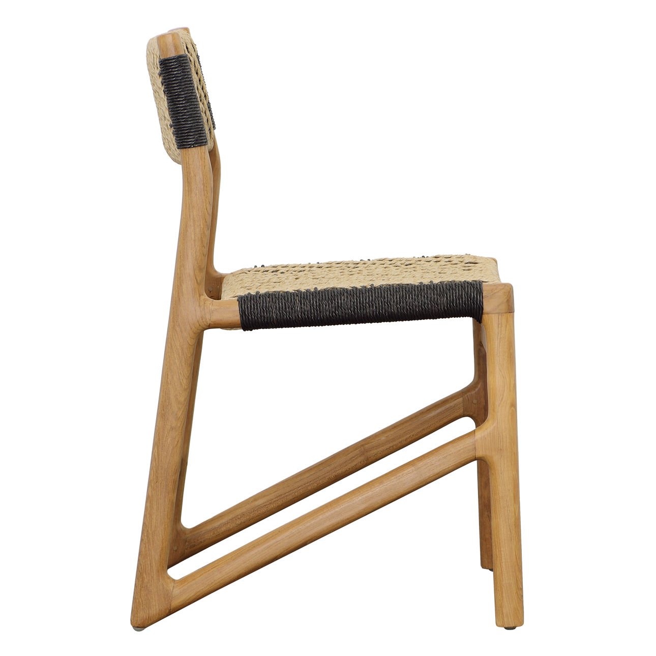 Natural and Black Teak Wood and Synthetic Wicker Chair 18.5 in Wide