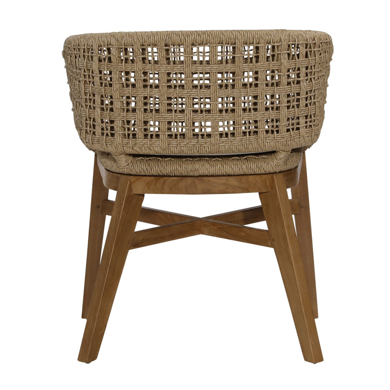 Natural and Ivory Cushion Teak Wood, Synthetic Rope and Olefin Upholstery Chair 23 in Wide