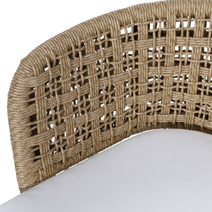 Natural and Ivory Cushion Teak Wood, Synthetic Rope and Olefin Upholstery Chair 23 in Wide