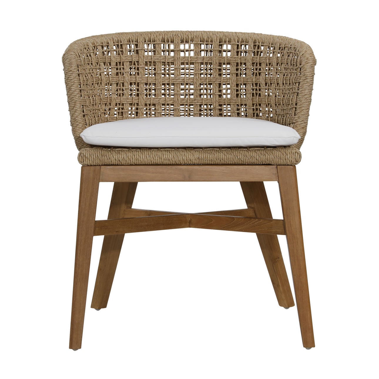 Natural and Ivory Cushion Teak Wood, Synthetic Rope and Olefin Upholstery Chair 23 in Wide