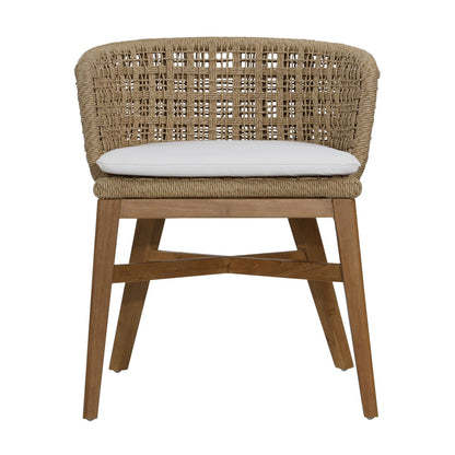 Natural and Ivory Cushion Teak Wood, Synthetic Rope and Olefin Upholstery Chair 23 in Wide