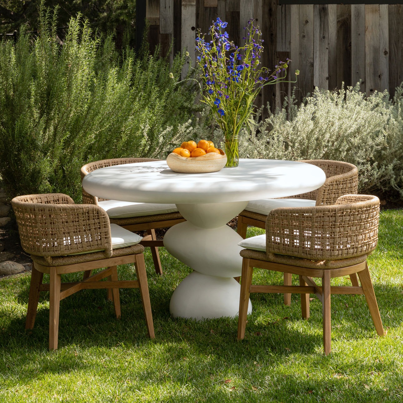 Natural and Ivory Cushion Teak Wood, Synthetic Rope and Olefin Upholstery Chair 23 in Wide