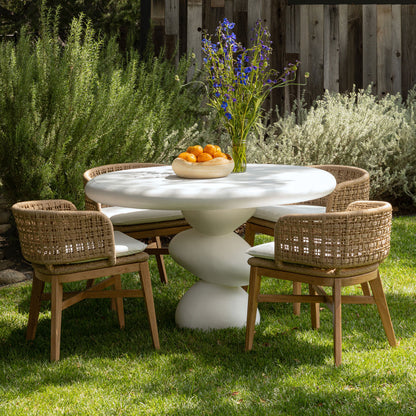 Natural and Ivory Cushion Teak Wood, Synthetic Rope and Olefin Upholstery Chair 23 in Wide