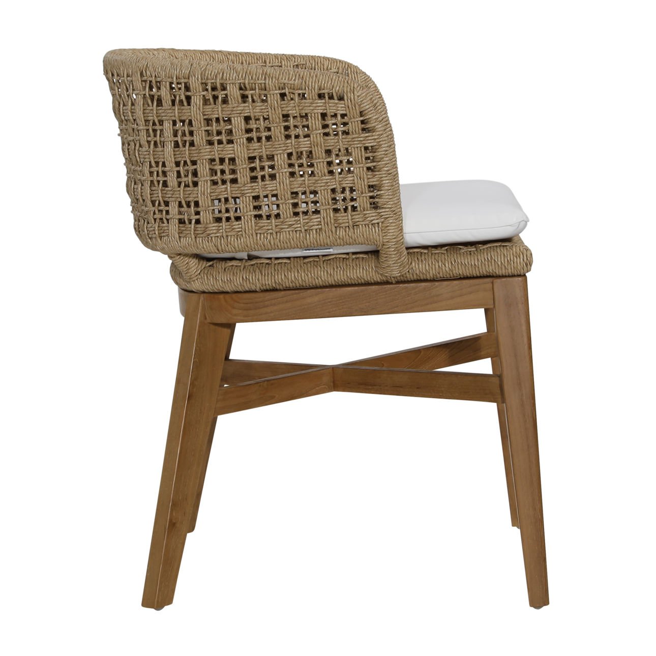 Natural and Ivory Cushion Teak Wood, Synthetic Rope and Olefin Upholstery Chair 23 in Wide