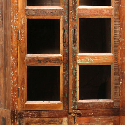 Medium Brown Distressed Paint and Seal Reclaimed Mango Wood and Glass Doors Cabinet 36 in Wide