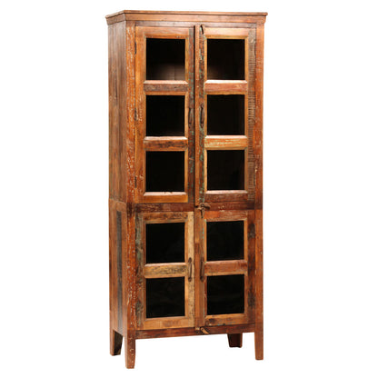 Medium Brown Distressed Paint and Seal Reclaimed Mango Wood and Glass Doors Cabinet 36 in Wide