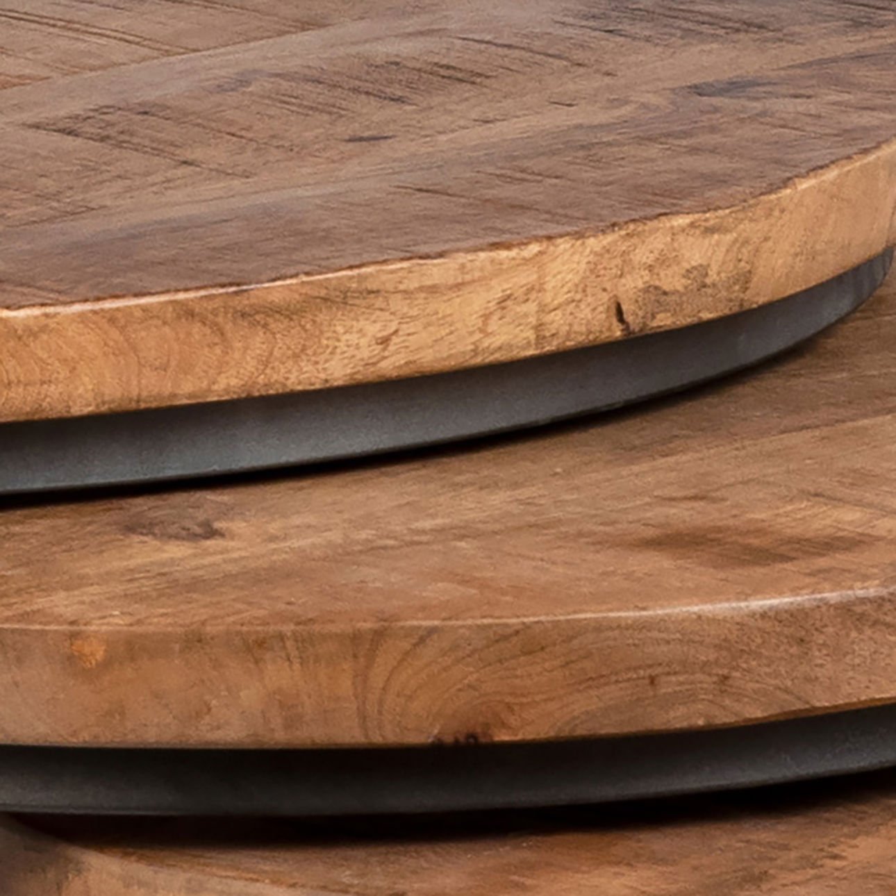 Medium Brown Sealed Finish and Gunmetal Base Mango Wood and Iron Tables 30 in Wide
