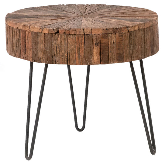 Antique Brown Sealed Finish and Gunmetal Legs Reclaimed Acacia Wood Top and Iron Legs Table 22 in Wide