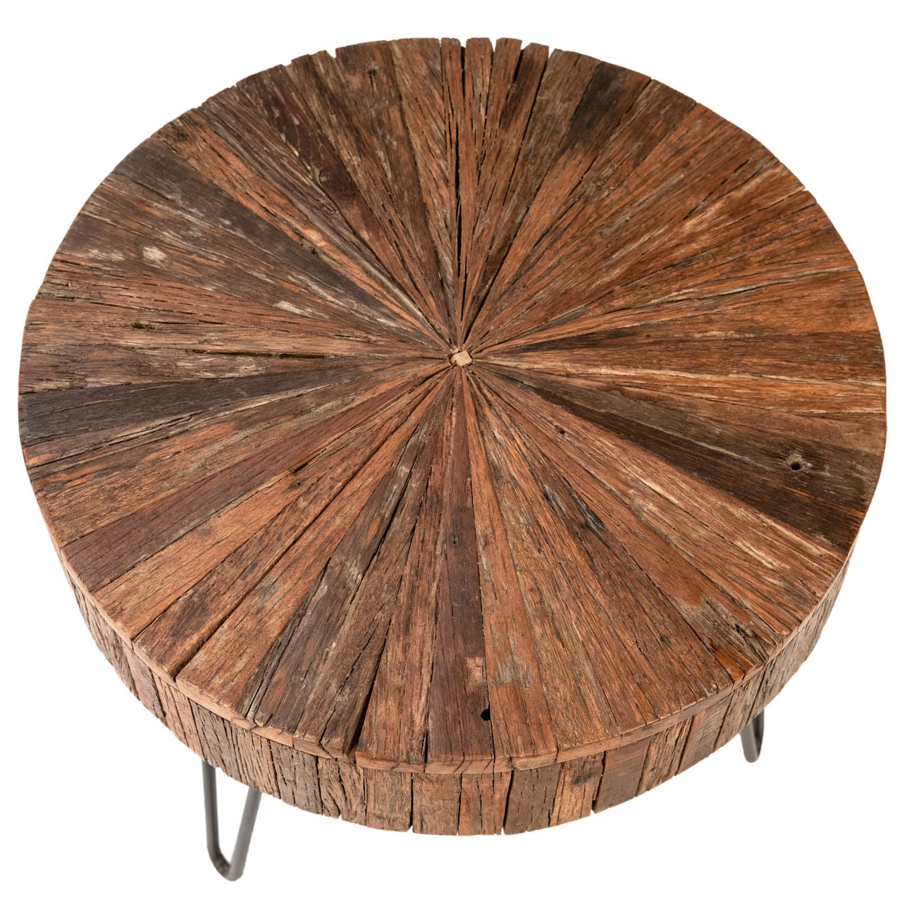 Antique Brown Sealed Finish and Gunmetal Legs Reclaimed Acacia Wood Top and Iron Legs Table 22 in Wide