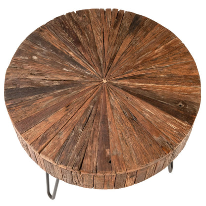 Antique Brown Sealed Finish and Gunmetal Legs Reclaimed Acacia Wood Top and Iron Legs Table 22 in Wide
