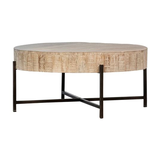 Light Warm Wash Sealed Top and Black Base Reclaimed Mango Wood and Iron Table 36 in Wide