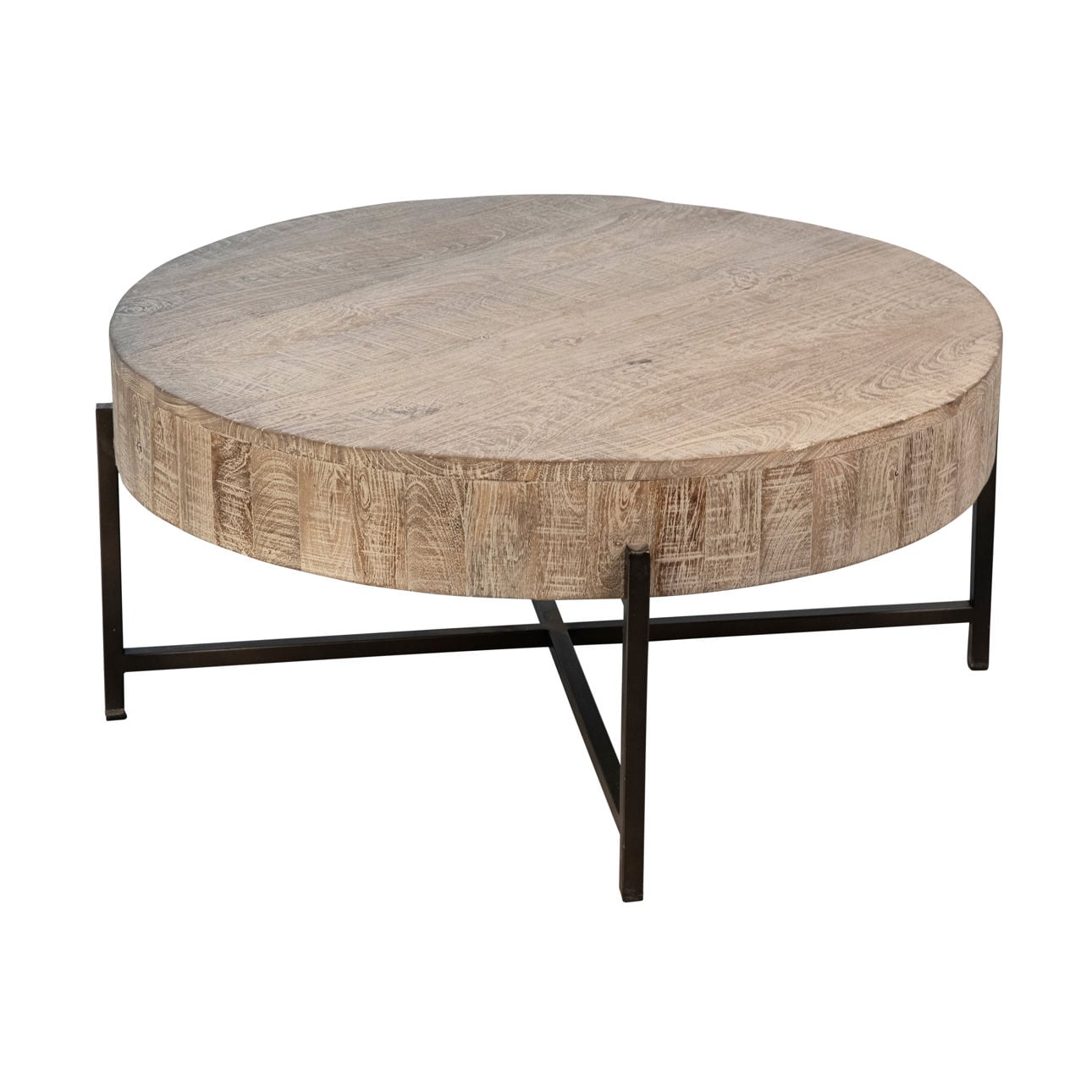 Light Warm Wash Sealed Top and Black Base Reclaimed Mango Wood and Iron Table 36 in Wide