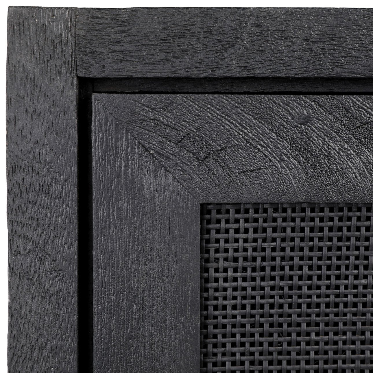 Black Sandblasted Finish Mango Wood with Cane Panels Sideboard 50 in Wide