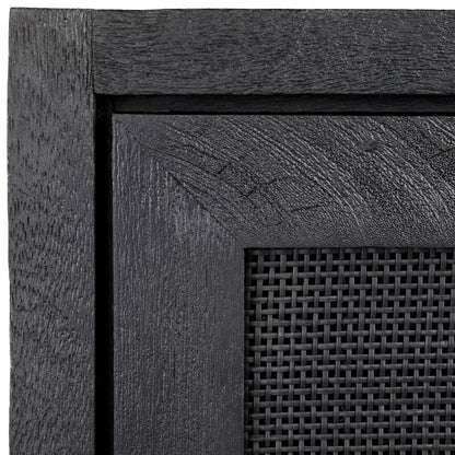 Black Sandblasted Finish Mango Wood with Cane Panels Sideboard 50 in Wide