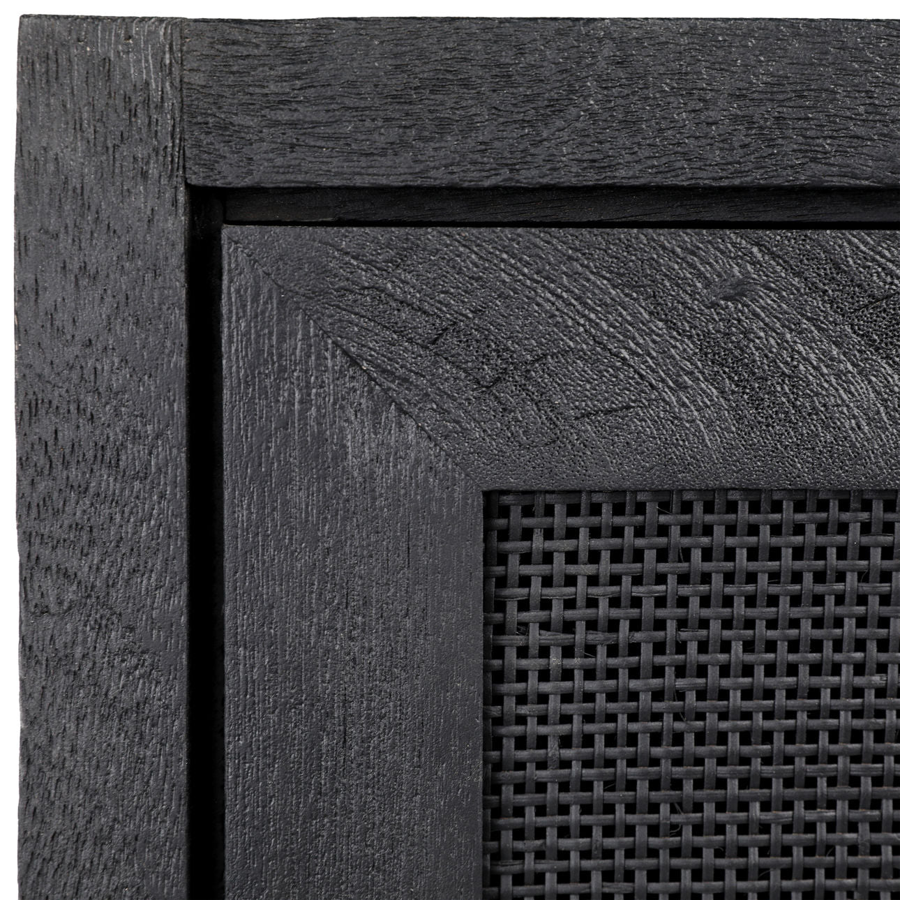 Black Sandblasted Finish Mango Wood with Cane Panels Sideboard 50 in Wide