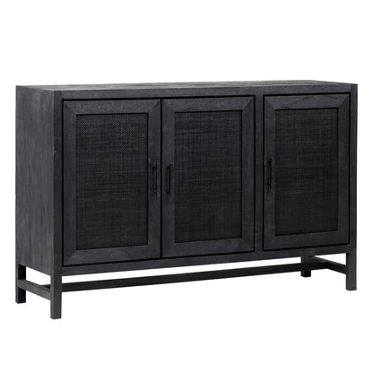 Black Sandblasted Finish Mango Wood with Cane Panels Sideboard 50 in Wide