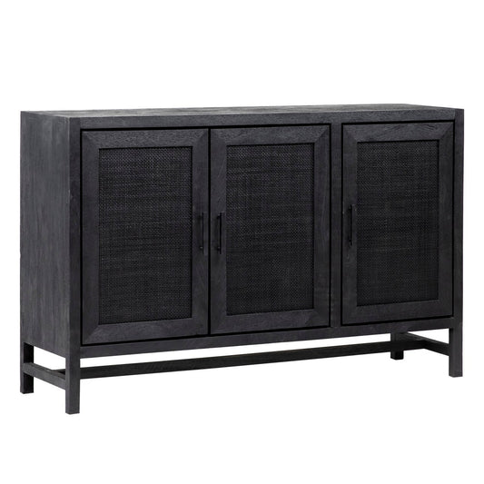Black Sandblasted Finish Mango Wood with Cane Panels Sideboard 50 in Wide