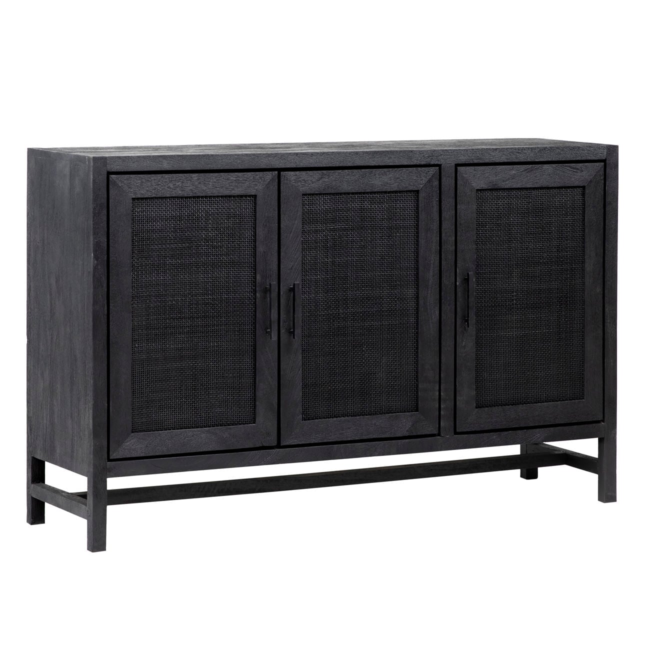 Black Sandblasted Finish Mango Wood with Cane Panels Sideboard 50 in Wide