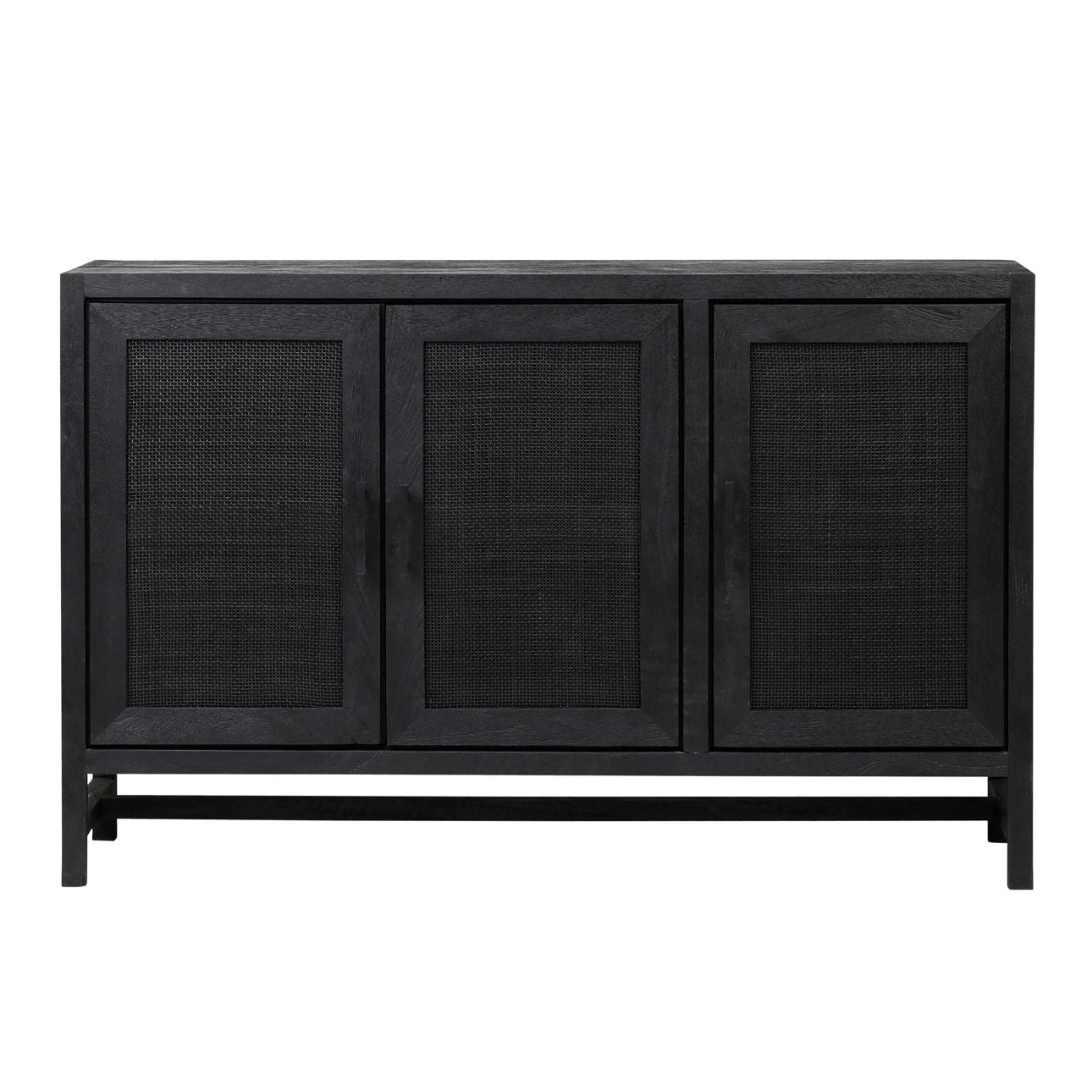 Black Sandblasted Finish Mango Wood with Cane Panels Sideboard 50 in Wide