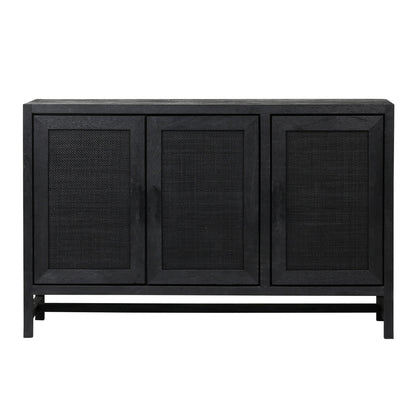 Black Sandblasted Finish Mango Wood with Cane Panels Sideboard 50 in Wide