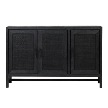 Black Sandblasted Finish Mango Wood with Cane Panels Sideboard 50 in Wide