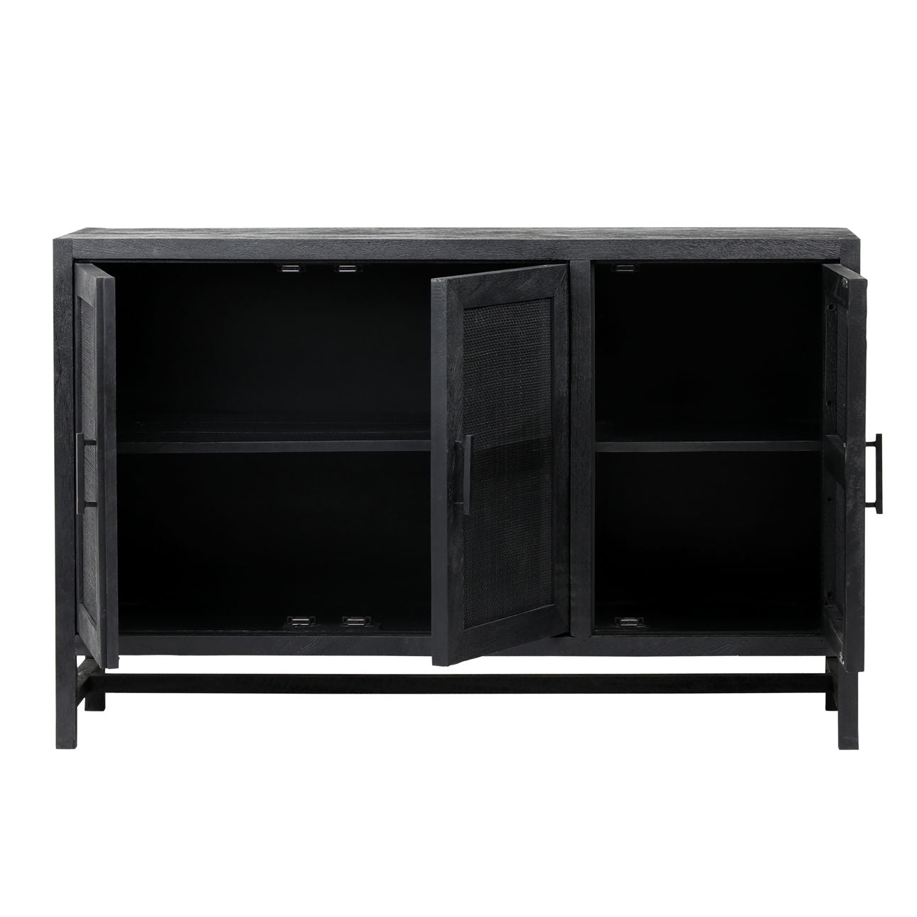 Black Sandblasted Finish Mango Wood with Cane Panels Sideboard 50 in Wide