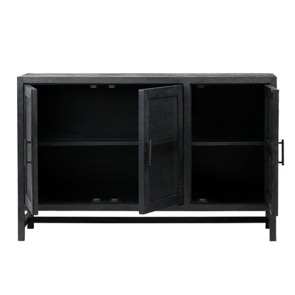 Black Sandblasted Finish Mango Wood with Cane Panels Sideboard 50 in Wide