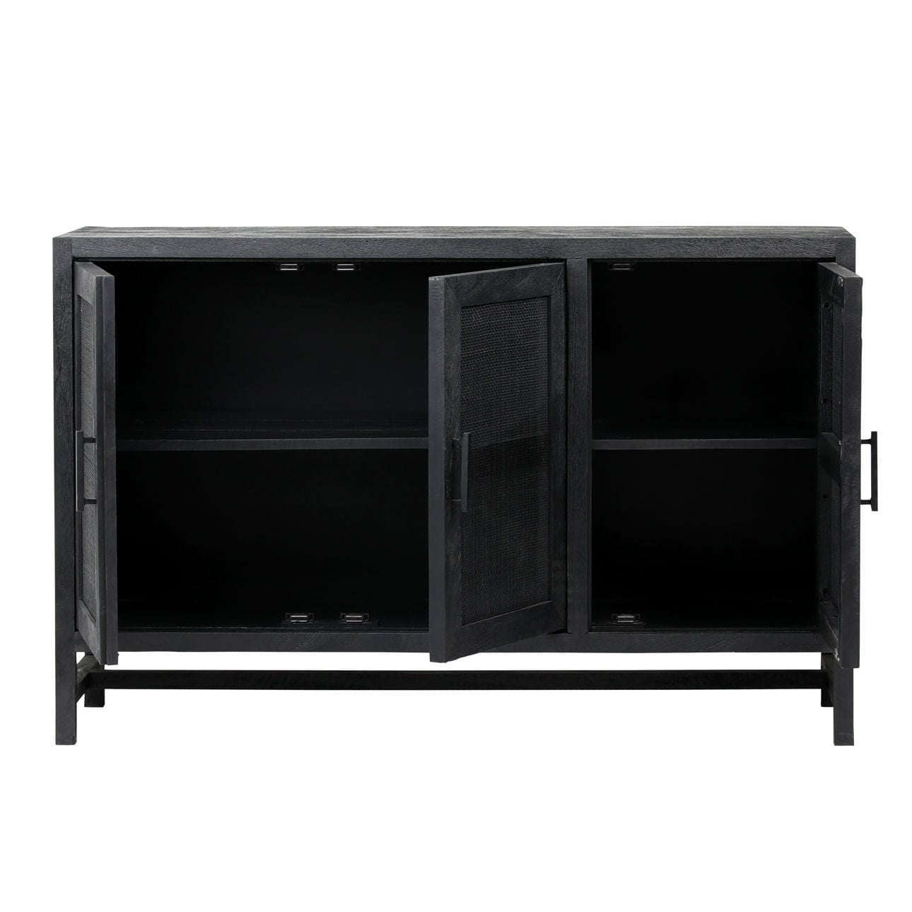 Black Sandblasted Finish Mango Wood with Cane Panels Sideboard 50 in Wide