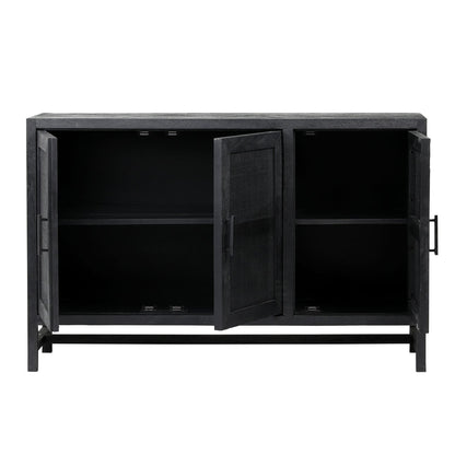 Black Sandblasted Finish Mango Wood with Cane Panels Sideboard 50 in Wide