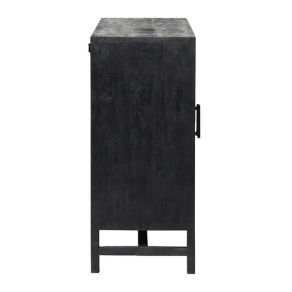 Black Sandblasted Finish Mango Wood with Cane Panels Sideboard 50 in Wide