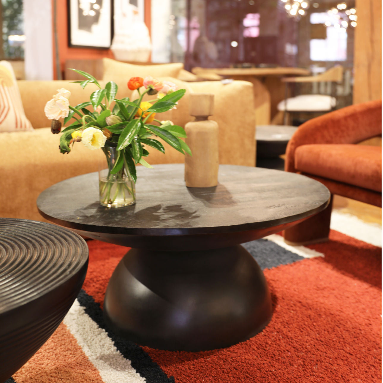 Black Sandblasted Finish Iron and Mango Wood Table 24 in Wide