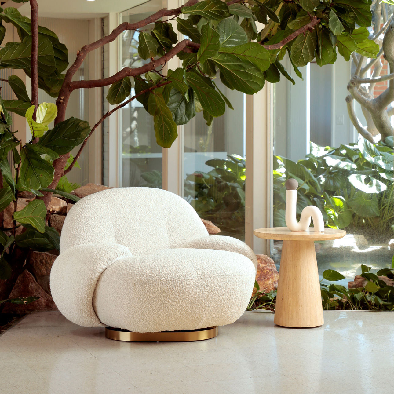 Beige Travertine Stone Table 18 in Wide