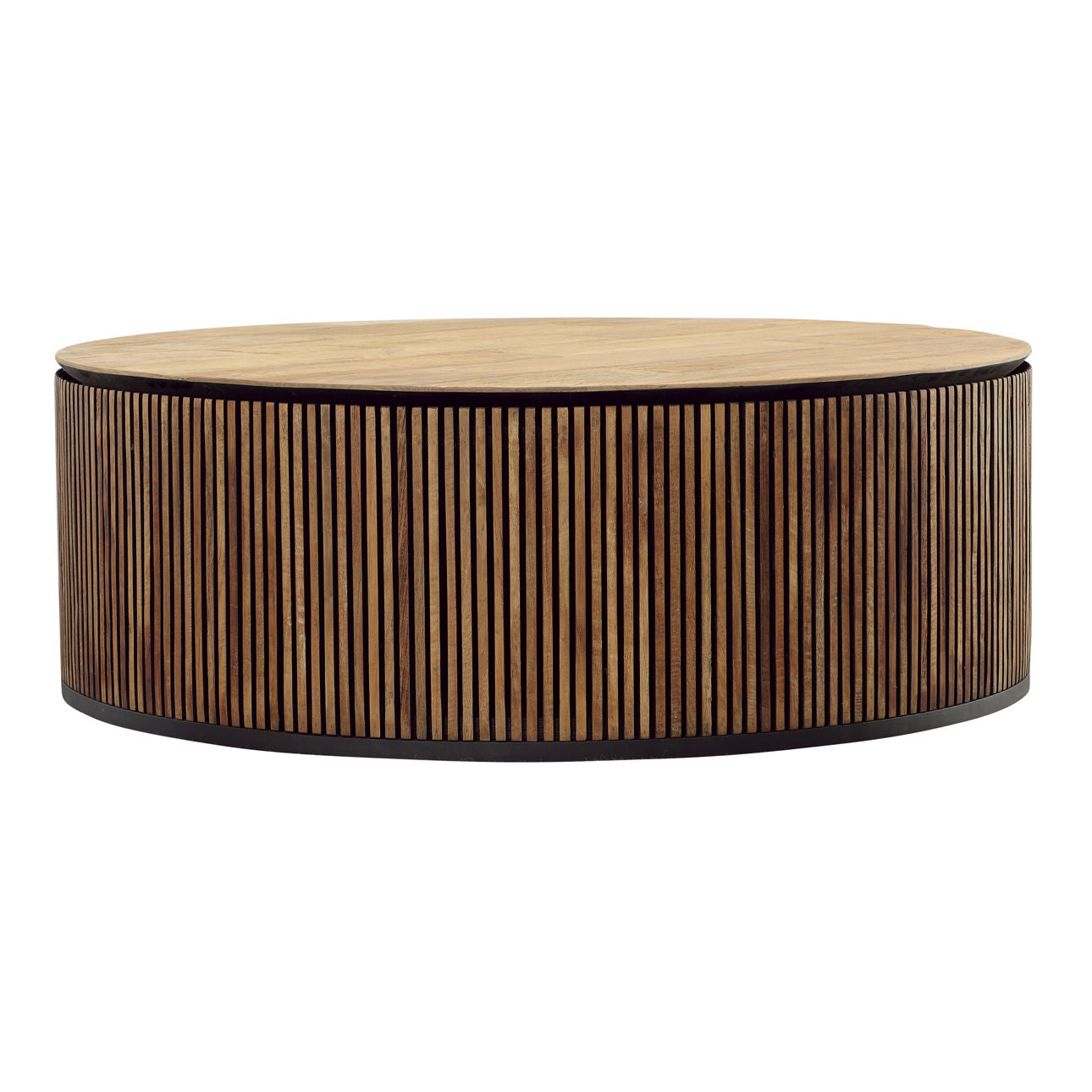 Natural and Black Teak Wood and Metal Table 39.5 in Wide